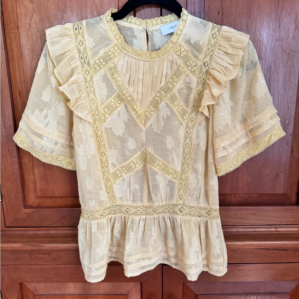 Yellow Lace Ruffle Top by Greylin
